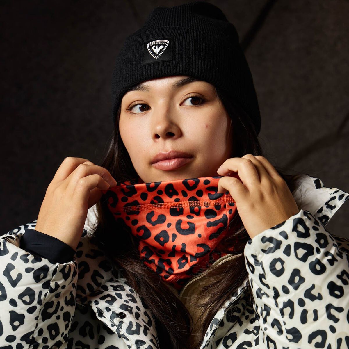 Allover Print Neck Warmer Orange Wild Leopard Print