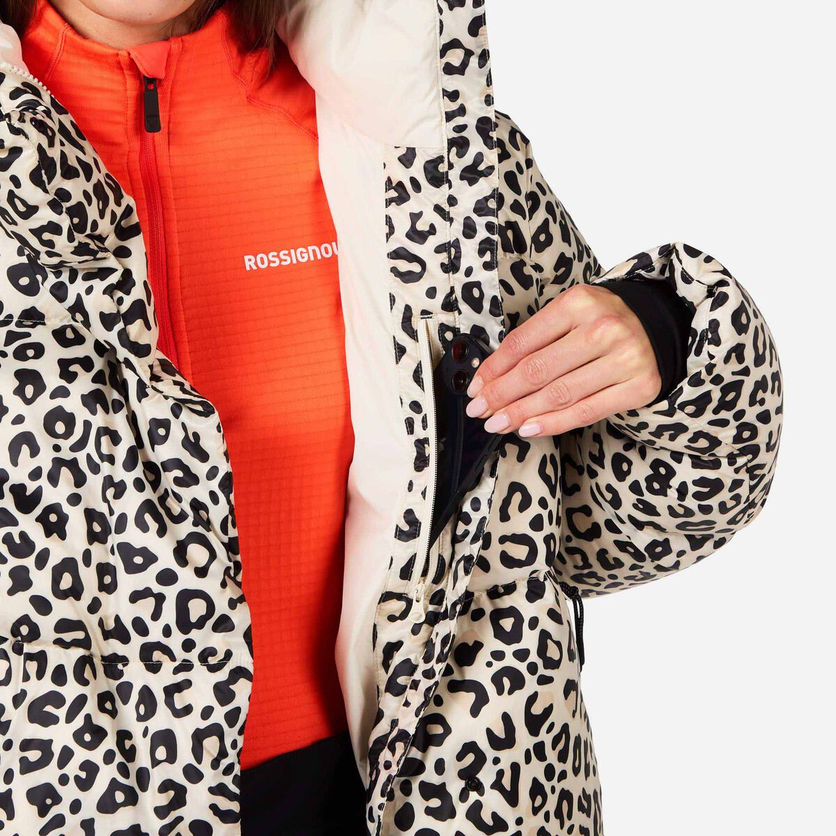 Women's Rossignol Aretu Allover Print Down Jacket Nature Wild Leopard Print
